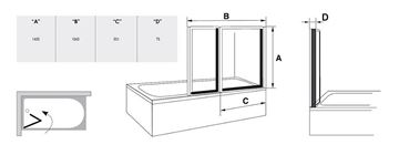 RAVAK VS2 vaňová zástena 105x140 cm, skladacia, biela/sklo grape 796M0100ZG Technický nákres