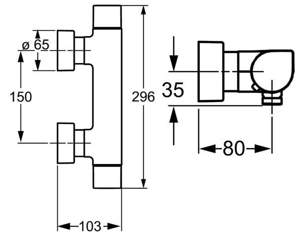 HANSA TEMPRA STYLE sprchová nástenná termostatická batéria, chróm 58410101 Technický nákres