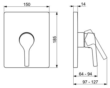HANSA PALENO sprchová podomietková batéria, chróm 80519001 Technický nákres
