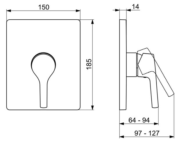HANSA PALENO sprchová podomietková batéria, chróm 80519001 Technický nákres