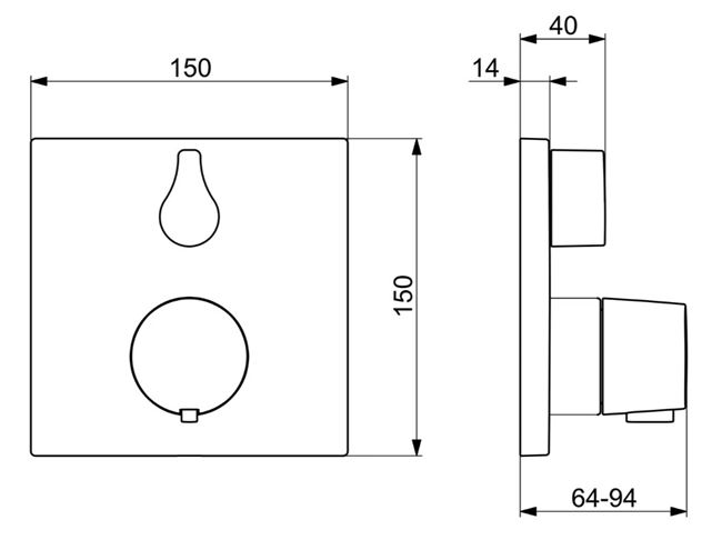 HANSA LIVING podomietková termostatická batéria, pre 2 spotrebiče, chróm 81149562 Technický nákres