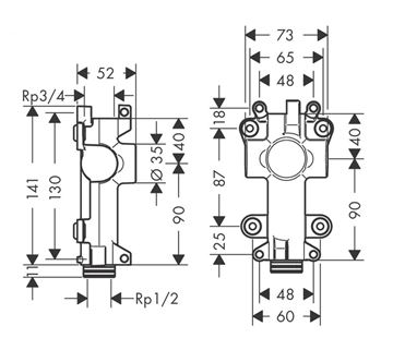 AXOR SHOWER SOLUTIONS podomietkové teleso G 1/2 40877180 Technický nákres