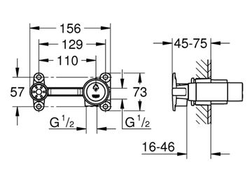 GROHE podomietkové teleso DN15 32635000 Technický nákres