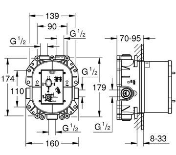 GROHE RAPIDO T podomietkové teleso DN15 35500000 Technický nákres
