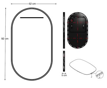 INDA SPALATO+ zrkadlo 52x92 cm, s osvetlením, s reguláciou stmievania a teploty svetla S992219NE Technický nákres