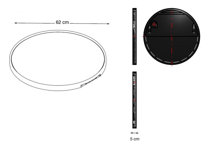 INDA ZARA+ zrkadlo 62 cm, s osvetlením, s reguláciou stmievania a teploty svetla S783210WM Technický nákres