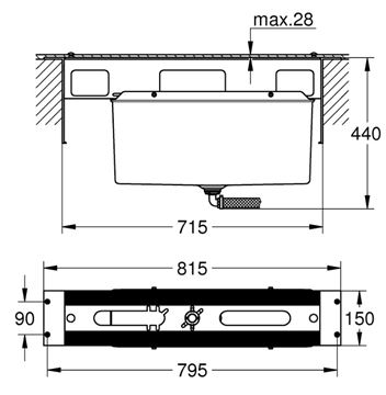 GROHE základný rám na inštaláciu montážneho telesa 29037000 Technický nákres