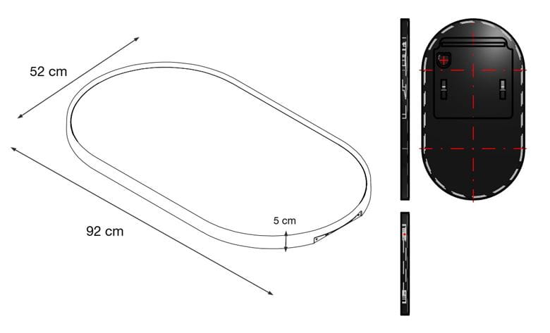INDA ZARA+ zrkadlo 52x92 cm, s osvetlením, s reguláciou stmievania a teploty svetla S782219NE Technický nákres