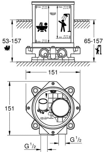 GROHE montážne teleso DN15 45984001 Technický nákres