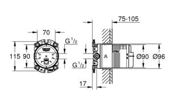 GROHE RAINSHOWER podomietkové teleso DN15 26484000 Technický nákres