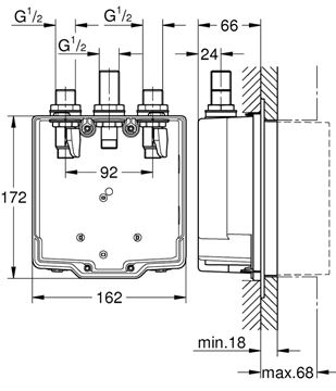 GROHE EUROSMART COSMOPOLITAN T podomietkové teleso DN15 36322001 Technický nákres