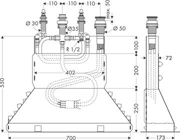 HANSGROHE montážne teleso DN15 13444180 Technický nákres