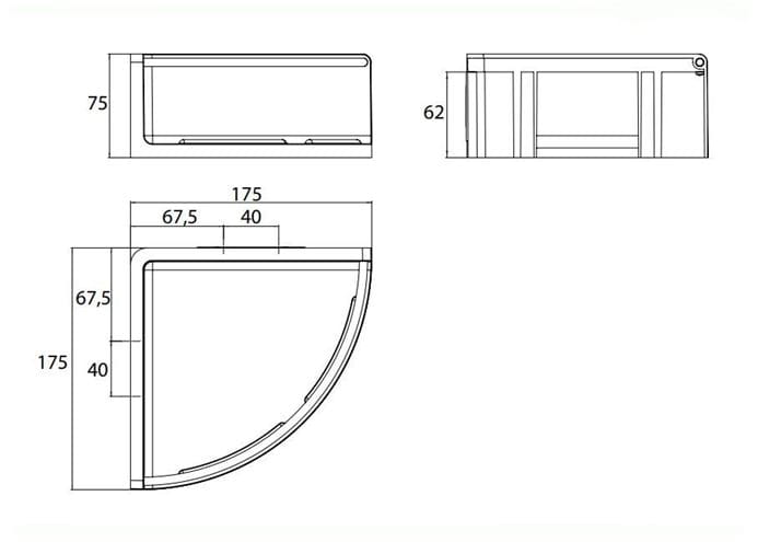 EMCO CONCEPT WHITE rohová polica, nástenná, chróm/matná biela CW434500101 Technický nákres