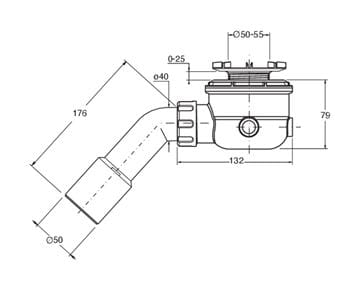 CONCEPT 200 vaničkový sifón pr. 50 mm, bez krytky CRIAD20300CON Technický nákres
