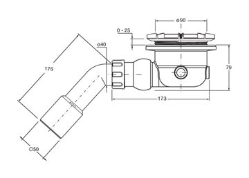 CONCEPT 200 vaničkový sifón pr. 90 mm, bez zátky CRIAD30800CON Technický nákres