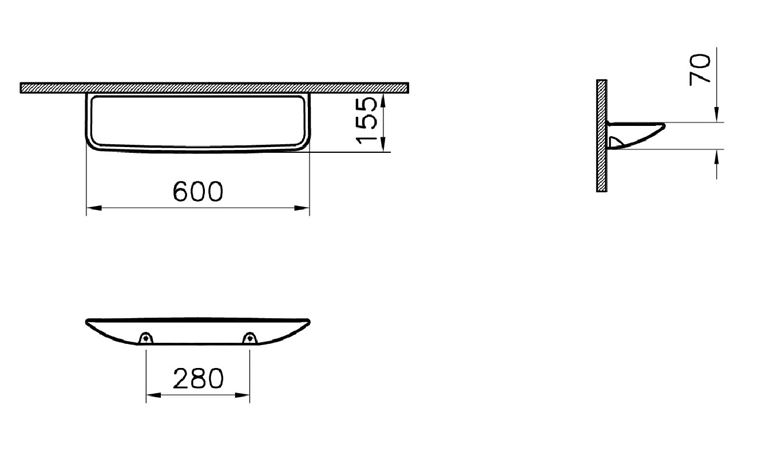 CONCEPT 100 polica 600 mm, nástenná, keramika, biela 5288N003-7201 Technický nákres