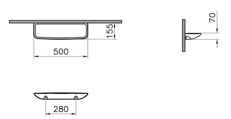 CONCEPT 100 polica 500 mm, nástenná, keramika, biela 5287N003-7201 Technický nákres