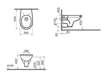 CONCEPT 100 závesné WC, alpská biela 7270L003-1428 Technický nákres