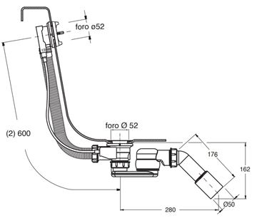 CONCEPT 200 vaňový sifón 60 cm, bovden CRI062007900CON Technický nákres