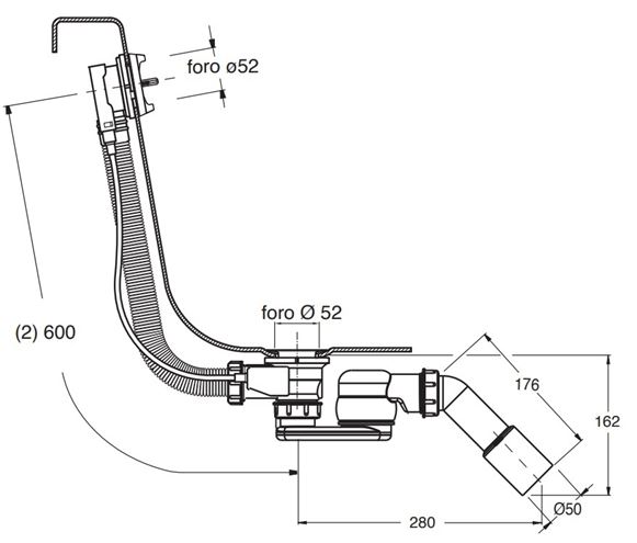 CONCEPT 200 vaňový sifón 60 cm, bovden CRI062007900CON Technický nákres