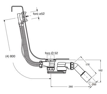 CONCEPT 200 vaňový sifón 80 cm, bovden CRI064007900CON Technický nákres
