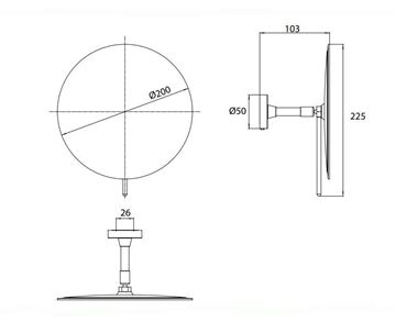 EMCO CONCEPT WHITE kozmetické zrkadlo 200 mm, zväčšovacia, matná biela CW109413938 Technický nákres