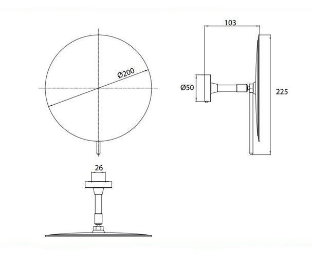 EMCO CONCEPT WHITE kozmetické zrkadlo 200 mm, zväčšovacia, matná biela CW109413938 Technický nákres