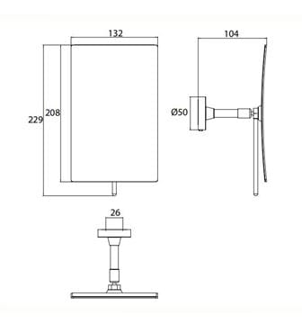 EMCO CONCEPT WHITE kozmetické zrkadlo 132x208 mm, zväčšovacia, matná biela CW109413937 Technický nákres