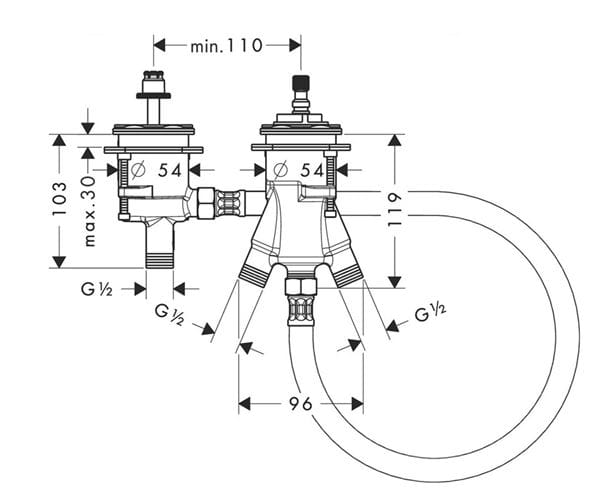 AXOR montážne teleso DN15 15486180 Technický nákres