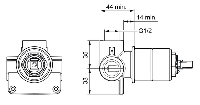 HANSA VARIO podomietkové teleso DN15 50500100 Technický nákres