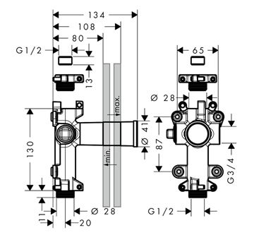 AXOR ONE podomietkové teleso DN15 45770180 Technický nákres