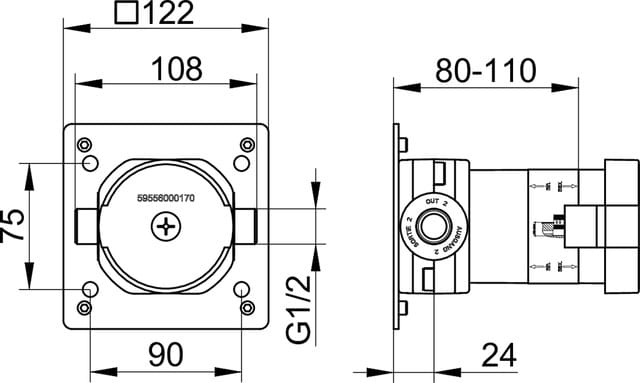 KEUCO IXMO podomietkové teleso DN15 59556000170 Technický nákres
