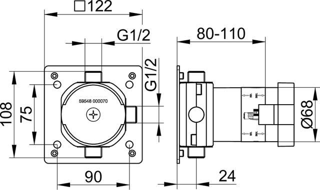 KEUCO IXMO podomietkové teleso DN15 59548000170 Technický nákres