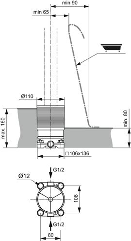 IDEAL STANDARD montážne teleso DN15 A6133NU Technický nákres