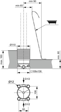 IDEAL STANDARD montážne teleso DN15 A6133NU Technický nákres