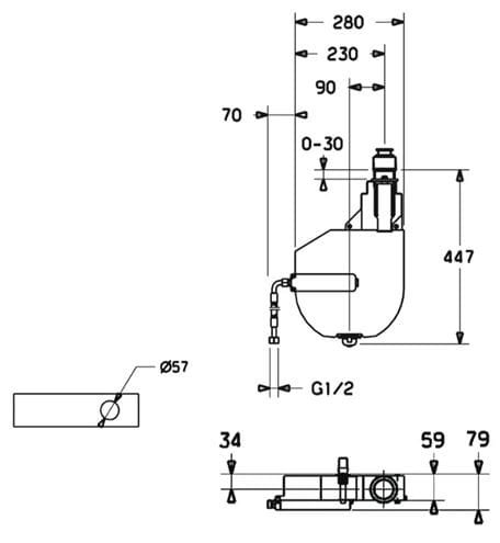 HANSA rollbox na hadicu, na okraj vane, chróm 53060200 Technický nákres