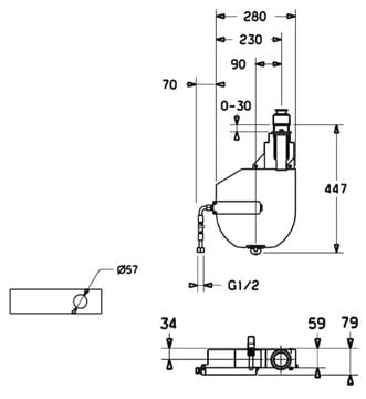 HANSA rollbox na hadicu, na okraj vane, chróm 53060200 Technický nákres