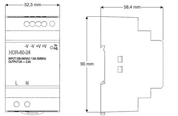 SANELA napájací zdroj 230/24 V, na lištu, pre max. 9 zariadení  SLZ 04Z Technický nákres