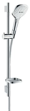 HANSGROHE RAINDANCE SELECT E 120 3JET sprchová súprava 4-dielna, ručná sprcha 120x120 mm, 3 prúdy, tyč, hadica, mydelnička, EcoSmart, biela/chróm