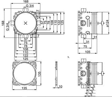 HANSA BLUEBOX podomietkové teleso DN20 80010000 Technický nákres