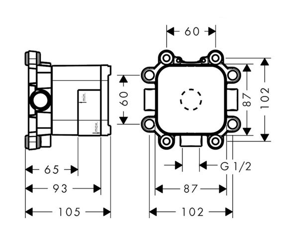 AXOR LAMPSHOWER podomietkové teleso G 1/2 26909180 Technický nákres
