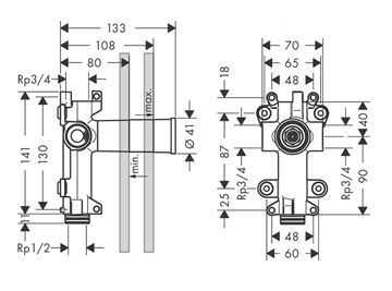AXOR SHOWER SOLUTIONS podomietkové teleso G 1/2 28486180 Technický nákres