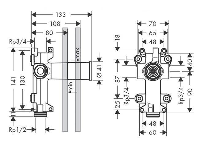 AXOR SHOWER SOLUTIONS podomietkové teleso G 1/2 28486180 Technický nákres