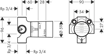 HANSGROHE QUATTRO podomietkové teleso 15930180 Technický nákres