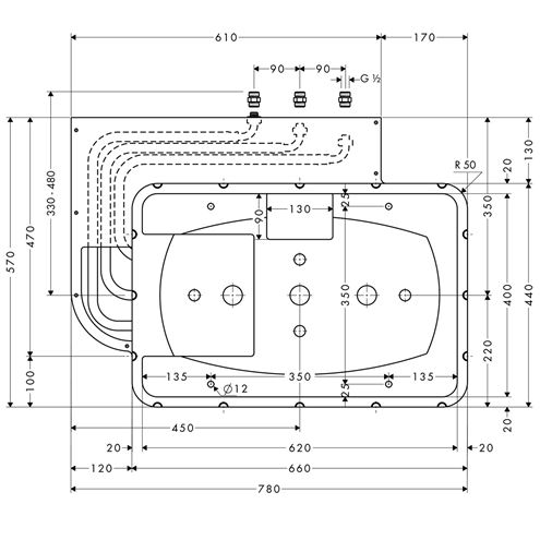 HANSGROHE RAINDANCE podomietkové teleso DN15 28414180 Technický nákres