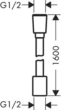 HANSGROHE DESIGNFLEX sprchová hadica 1600 mm, s ochranou proti prekrúteniu a zlomeniu, matná čierna 28260670 Technický nákres