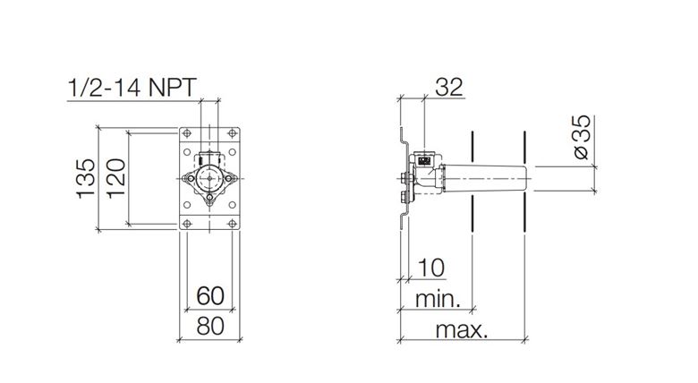 DORNBRACHT SYMETRICS podomietkové teleso G 1/2 35 085 970 90 Technický nákres