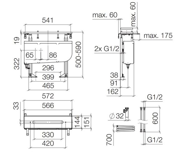 DORNBRACHT PERFECTO montážne teleso DN15 12 614 970 90 Technický nákres