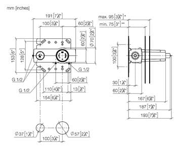DORNBRACHT podomietkové teleso G 1/2 35 860 970 90 Technický nákres