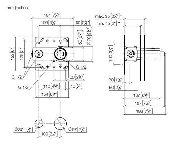 DORNBRACHT podomietkové teleso G 1/2 35 860 970 90 Technický nákres